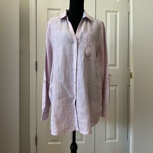 Sigrid Olsen Pink Linen Button Down Cover Up Size Large EUC